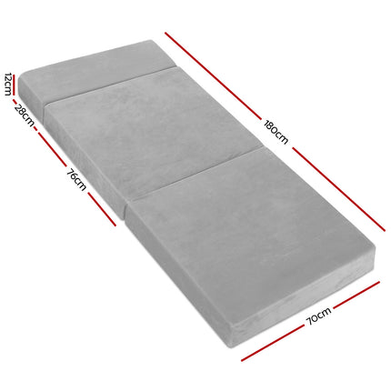 Giselle Bedding Foldable Mattress Folding Foam Bed Mat Light Grey.