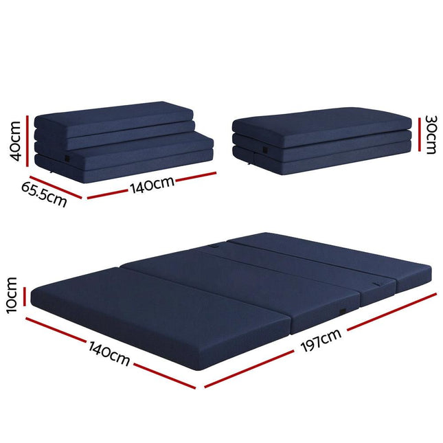 Giselle Foldable Mattress Folding Foam Mattresses Portable Floor Mat Blue Double.