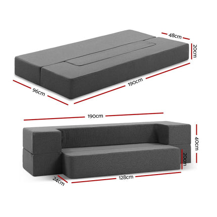 Giselle Bedding Foldable Mattress Folding Foam Sofa Bed Chair Grey.