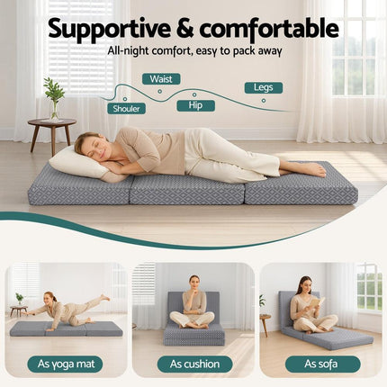 Giselle Foldable Mattress Folding Sofa Bed Trifold Memory Foam Camping Cushion Mat.