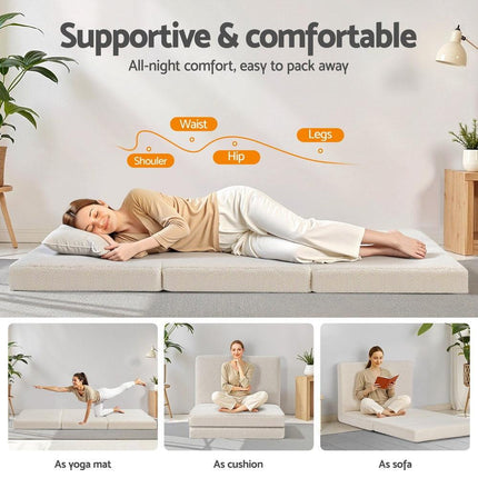 Giselle Bedding Foldable Mattress Fleece Portable 3-fold Folding Foam Mattresses.