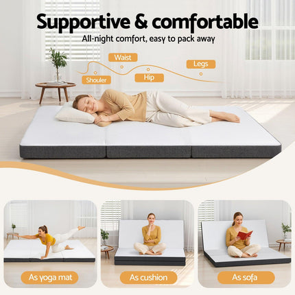 Giselle Bedding Foldable Mattress Folding Sofa Bed Tri-Fold Memory Foam Tencel Queen.