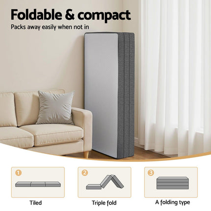 Giselle Bedding Foldable Mattress Folding Sofa Bed Tri-Fold Memory Foam Tencel Queen.