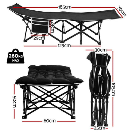 Artiss Folding Bed With Mattress Heavy Duty Black 185CM.
