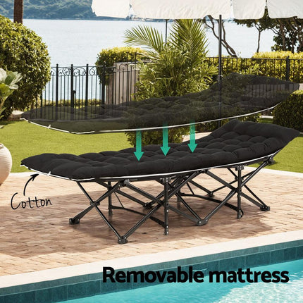 Artiss Folding Bed With Mattress Heavy Duty Black 185CM.