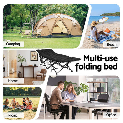 Artiss Folding Bed With Mattress Heavy Duty Black 185CM.