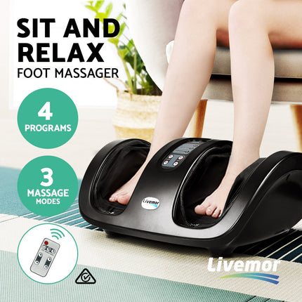 Livemor Foot Massager Shiatsu Massagers Electric Roller Kneading Leg Black.