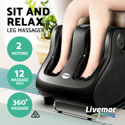 Livemor Foot Massager Shiatsu Massagers Electric Roller Calf Leg Kneading Black.