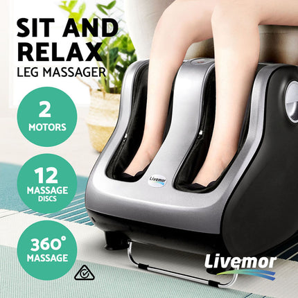 Livemor Foot Massager Shiatsu Massagers Electric Roller Calf Leg Kneading Silver.