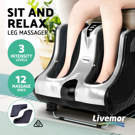 Livemor Foot Massager Massagers Shiatsu Electric Roller Ankle Calf Leg Kneading Silver.
