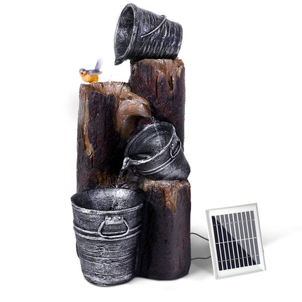 Gardeon Solar Water Feature Cascading Fountain 3-Tier Bucket LED light Bird 76CM.