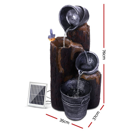 Gardeon Solar Water Feature Cascading Fountain 3-Tier Bucket LED light Bird 76CM.
