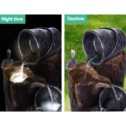 Gardeon Solar Water Feature Cascading Fountain 3-Tier Bucket LED light Bird 76CM.