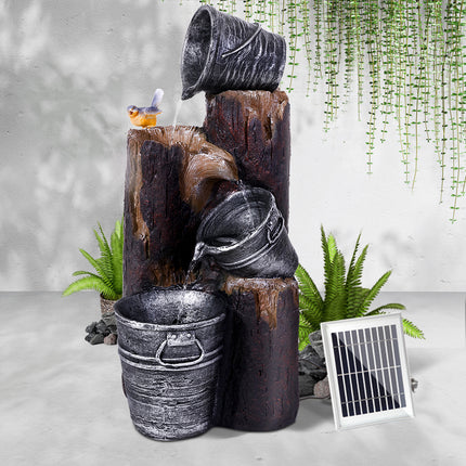 Gardeon Solar Water Feature Cascading Fountain 3-Tier Bucket LED light Bird 76CM.