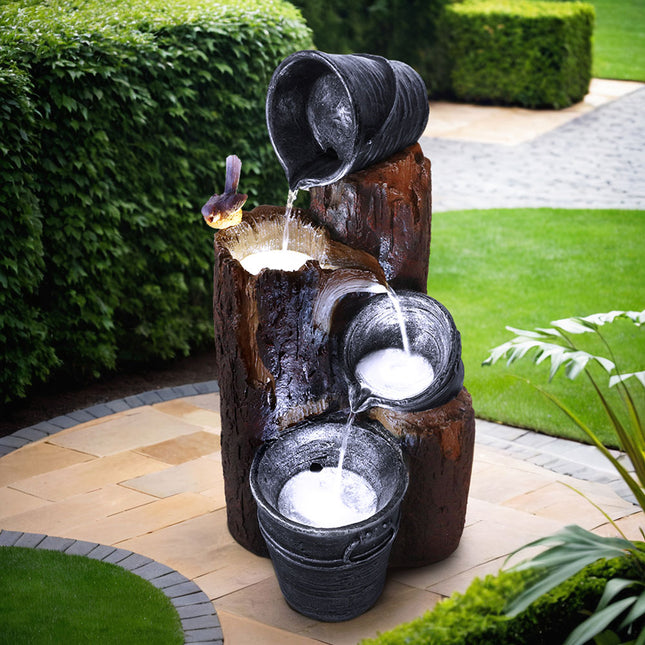 Gardeon Solar Water Feature Cascading Fountain 3-Tier Bucket LED light Bird 76CM.