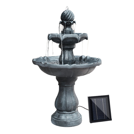 Gardeon Solar Water Feature 3-Tier Fountain with Pump Kit Bird Bath 93CM Black.