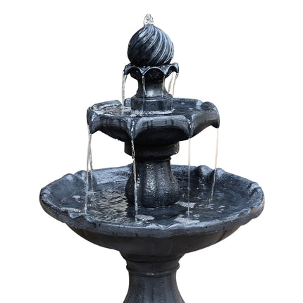Gardeon Solar Water Feature 3-Tier Fountain with Pump Kit Bird Bath 93CM Black.