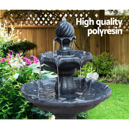 Gardeon Solar Water Feature 3-Tier Fountain with Pump Kit Bird Bath 93CM Black.