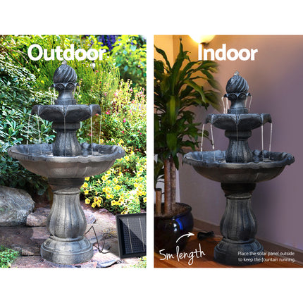 Gardeon Solar Water Feature 3-Tier Fountain with Pump Kit Bird Bath 93CM Black.