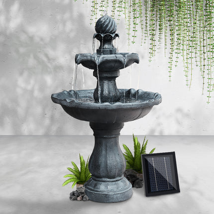 Gardeon Solar Water Feature 3-Tier Fountain with Pump Kit Bird Bath 93CM Black.