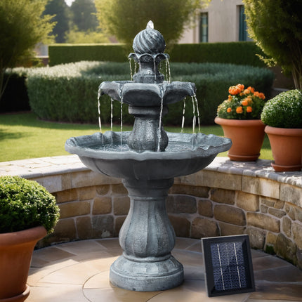 Gardeon Solar Water Feature 3-Tier Fountain with Pump Kit Bird Bath 93CM Black.