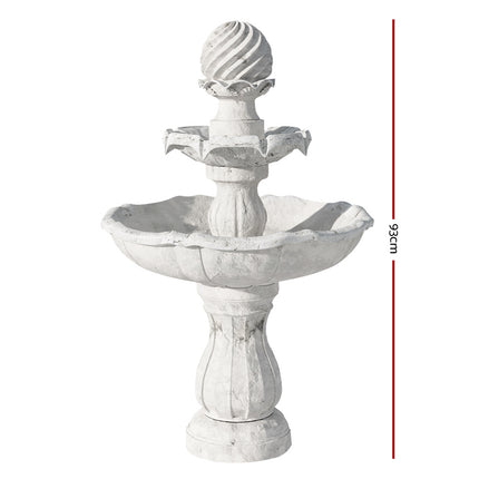 Gardeon Solar Water Feature 3-Tier Fountain with Pump Kit Bird Bath 93CM Ivory.