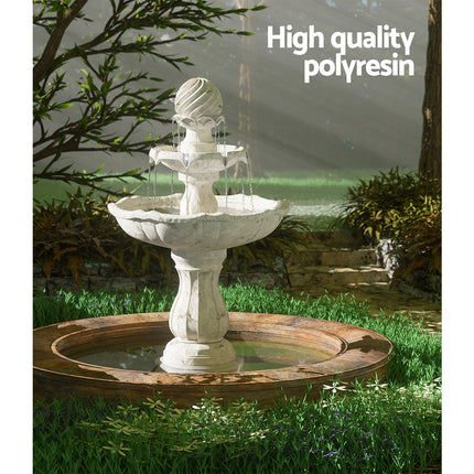 Gardeon Solar Water Feature 3-Tier Fountain with Pump Kit Bird Bath 93CM Ivory.