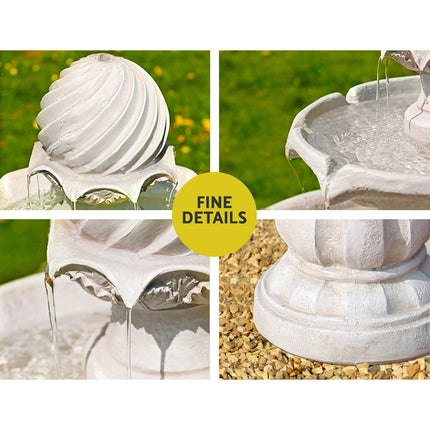 Gardeon Solar Water Feature 3-Tier Fountain with Pump Kit Bird Bath 93CM Ivory.