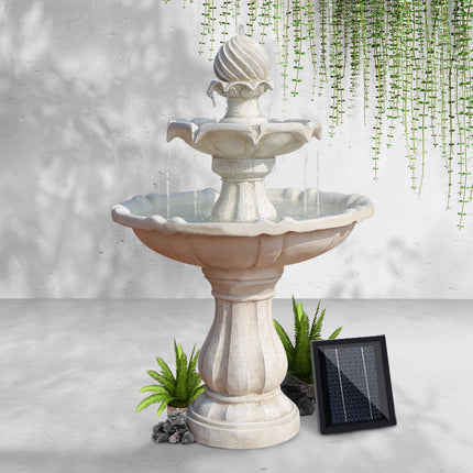 Gardeon Solar Water Feature 3-Tier Fountain with Pump Kit Bird Bath 93CM Ivory.