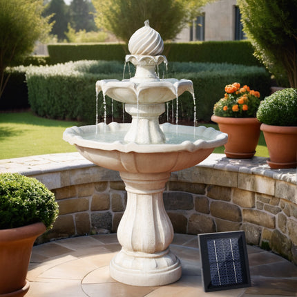 Gardeon Solar Water Feature 3-Tier Fountain with Pump Kit Bird Bath 93CM Ivory.