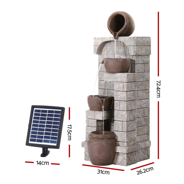 Gardeon Solar Fountain Water Feature  Pot Outdoor Indoor 4-Tier Cascading Brown.