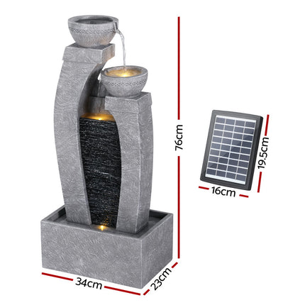 Gardeon Solar Fountain Water Feature Outdoor Fountain Indoor 3-Tier Cascading Grey.