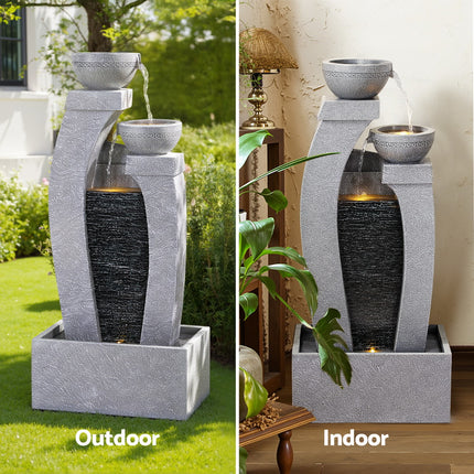 Gardeon Solar Fountain Water Feature Outdoor Fountain Indoor 3-Tier Cascading Grey.