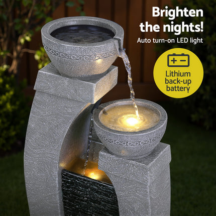 Gardeon Solar Fountain Water Feature Outdoor Fountain Indoor 3-Tier Cascading Grey.