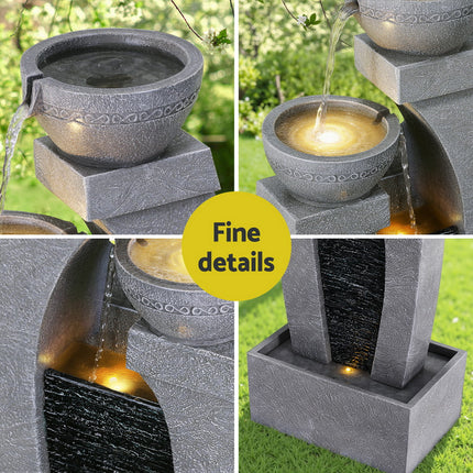 Gardeon Solar Fountain Water Feature Outdoor Fountain Indoor 3-Tier Cascading Grey.