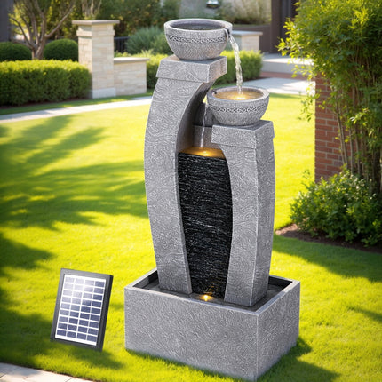 Gardeon Solar Fountain Water Feature Outdoor Fountain Indoor 3-Tier Cascading Grey.