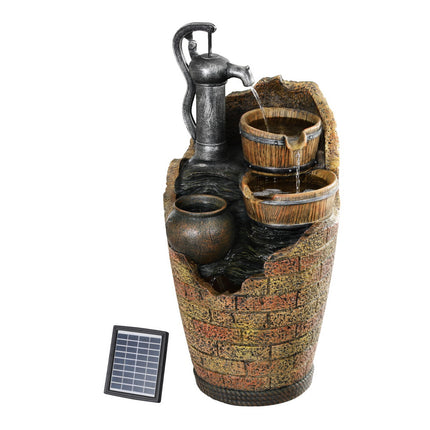 Gardeon Solar Fountain Water Feature Outdoor Cascading Hand Pump Design 80CM.