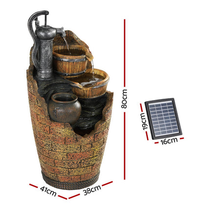 Gardeon Solar Fountain Water Feature Outdoor Cascading Hand Pump Design 80CM.