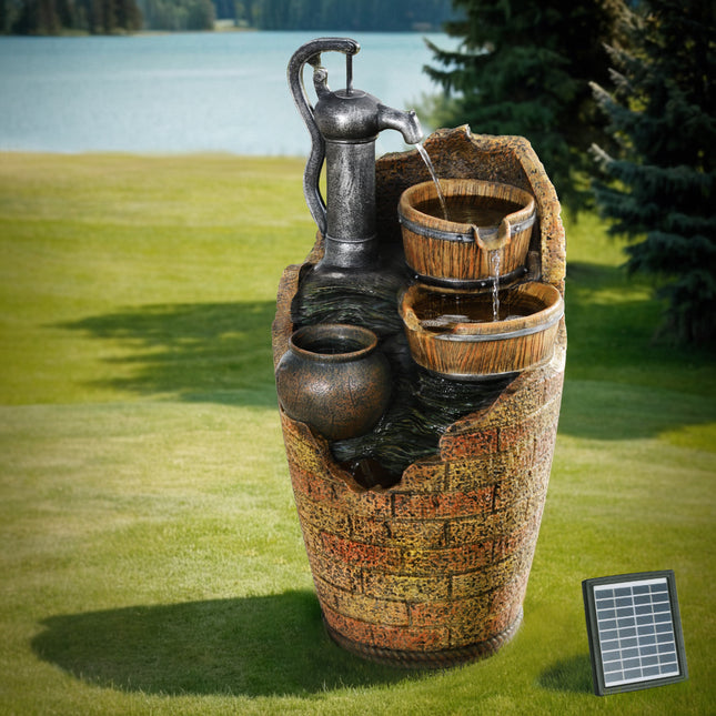 Gardeon Solar Fountain Water Feature Outdoor Cascading Hand Pump Design 80CM.