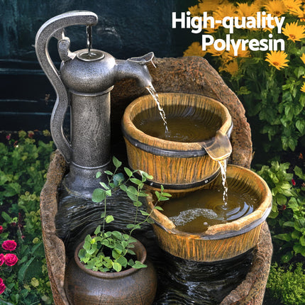 Gardeon Solar Fountain Water Feature Outdoor Cascading Hand Pump Design 80CM.