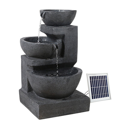Gardeon Solar Water Feature Cascading Fountain 3-Tier Bowl LED Lights 60CM Blue.