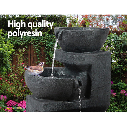 Gardeon Solar Water Feature Cascading Fountain 3-Tier Bowl LED Lights 60CM Blue.