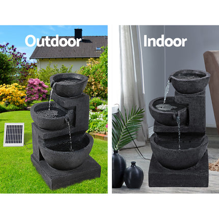 Gardeon Solar Water Feature Cascading Fountain 3-Tier Bowl LED Lights 60CM Blue.