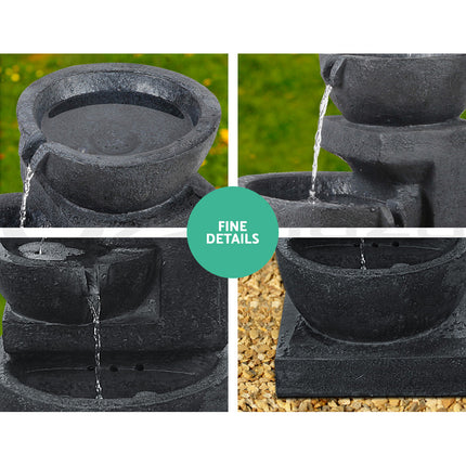 Gardeon Solar Water Feature Cascading Fountain 3-Tier Bowl LED Lights 60CM Blue.