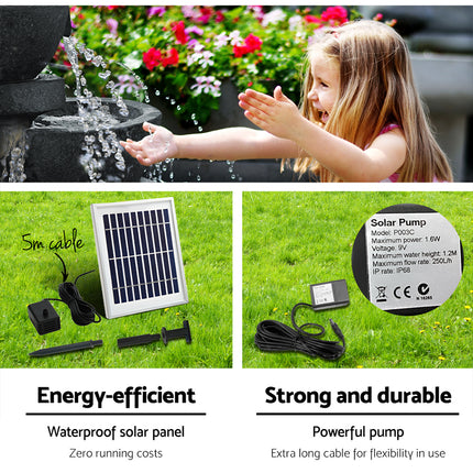 Gardeon Solar Water Feature Cascading Fountain 3-Tier Bowl LED Lights 60CM Blue.