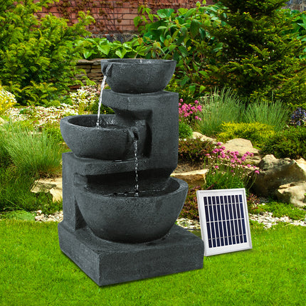 Gardeon Solar Water Feature Cascading Fountain 3-Tier Bowl LED Lights 60CM Blue.