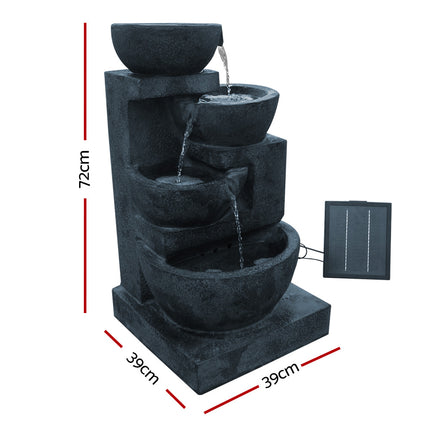 Gardeon Solar Water Feature Cascading Fountain 4-Tier Bowl LED Lights 72CM Blue.