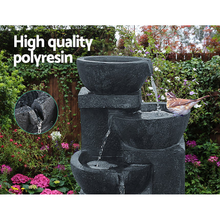 Gardeon Solar Water Feature Cascading Fountain 4-Tier Bowl LED Lights 72CM Blue.