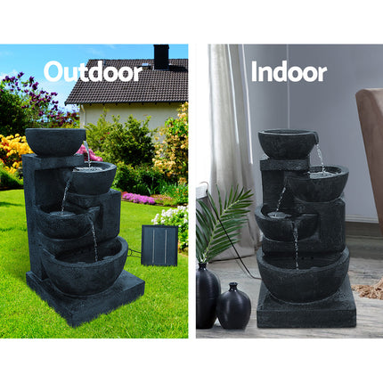 Gardeon Solar Water Feature Cascading Fountain 4-Tier Bowl LED Lights 72CM Blue.