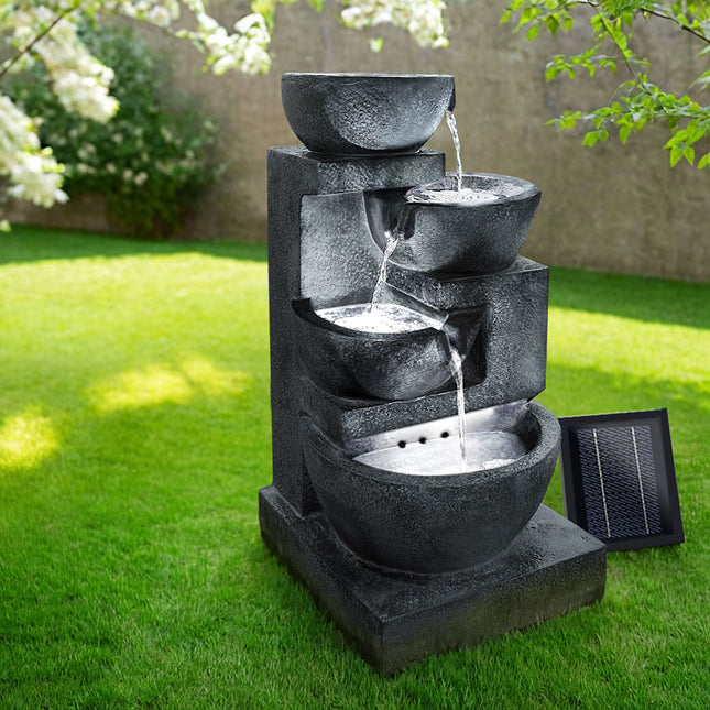 Gardeon Solar Water Feature Cascading Fountain 4-Tier Bowl LED Lights 72CM Blue.